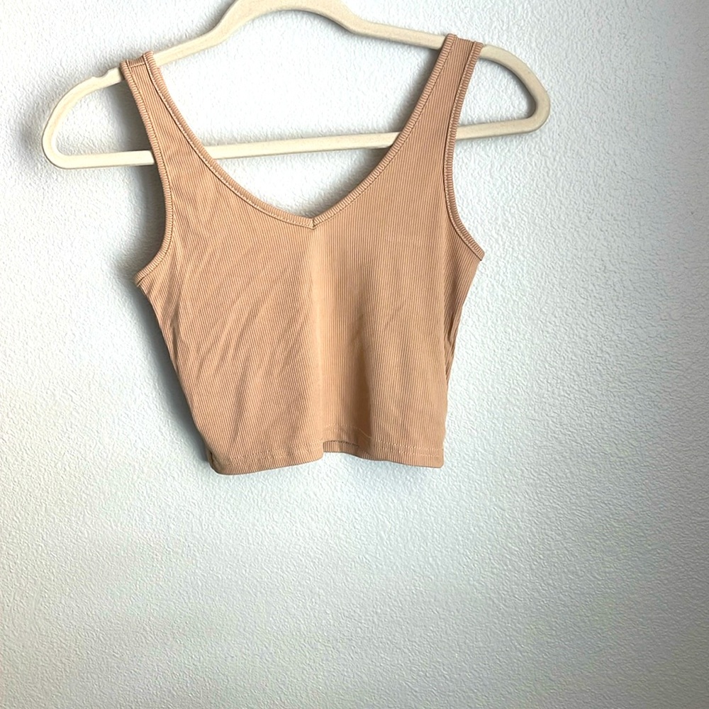 ribbed tan- light brown cropped tank top